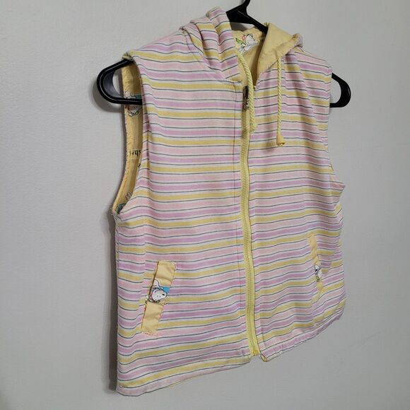 Vintage Snoopy Kids Hooded Reversible Vest Yellow 7/8 Full Zip RARE - Picture 2 of 9